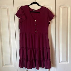 MIHOLL Women's Summer Ruffle Dresses V Neck Casual Swing Mini, Red XL